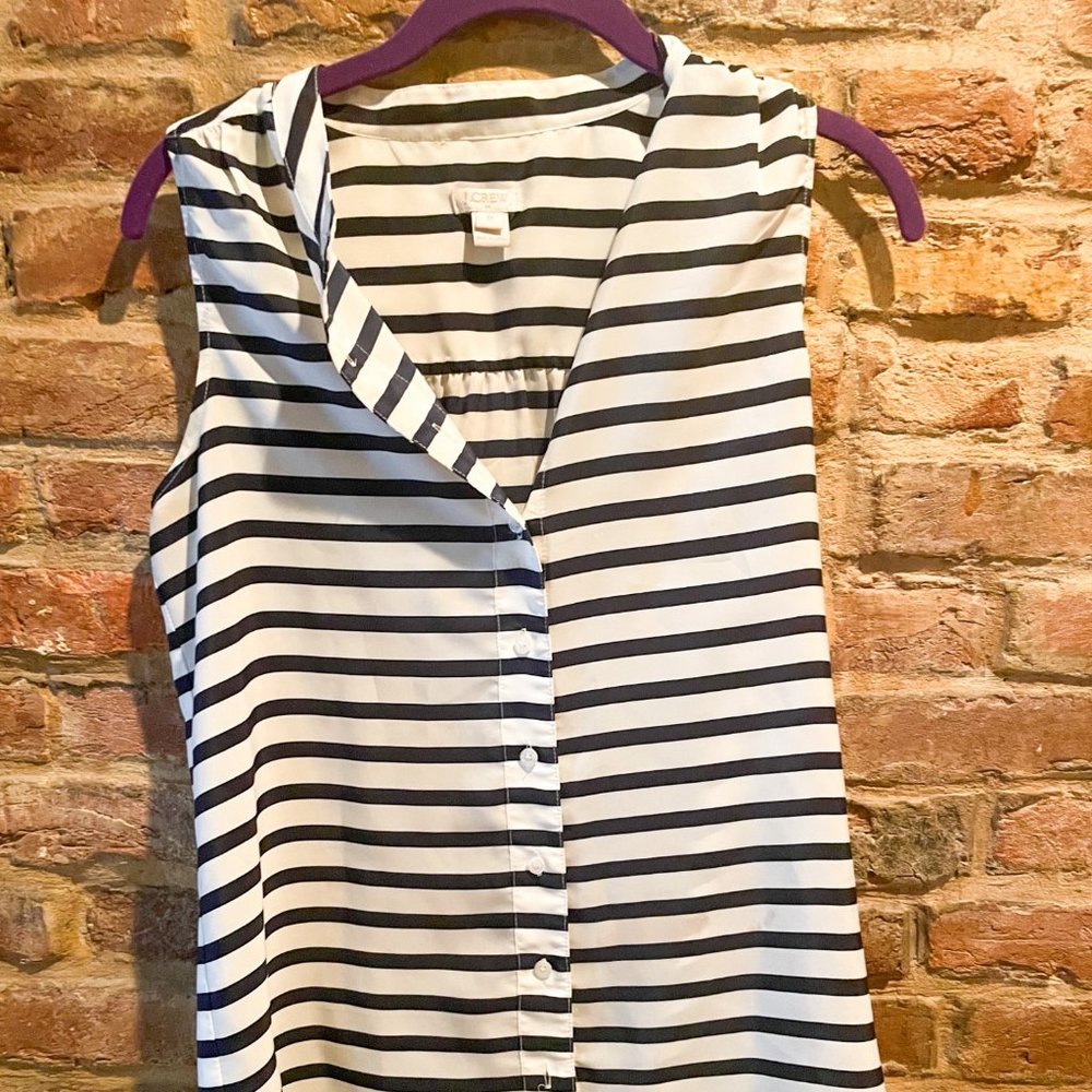 Classis Navy and White Striped J.Crew Sleeveless Blouse Size 0